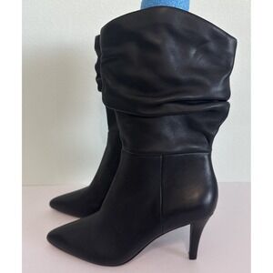 Vince Camuto Black Leather Heeled Boots  Slouchy Stiletto Heel Womens 8